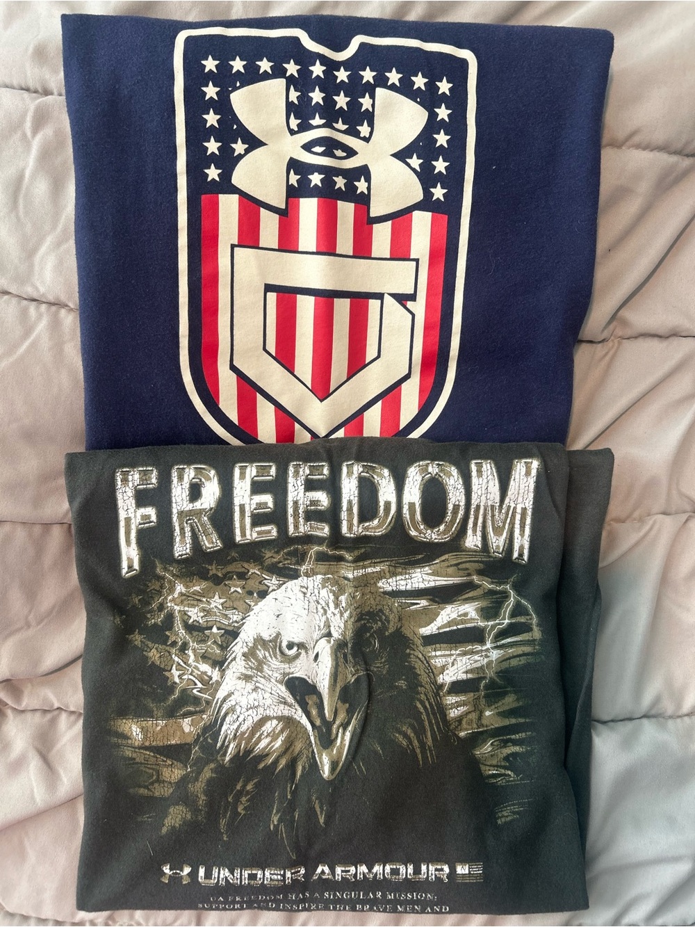 Under Armour Navy & Black Graphic Short Sleeve Tees - USA Shield & Eagle